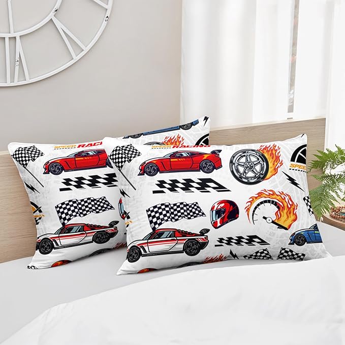 AILONEN Kids Racing Car Comforter Set Twin Size,Vehicles Construction Truck Bedding Set for Boys Teen,3 Piece Soft Duvet with 2 Pillowcases