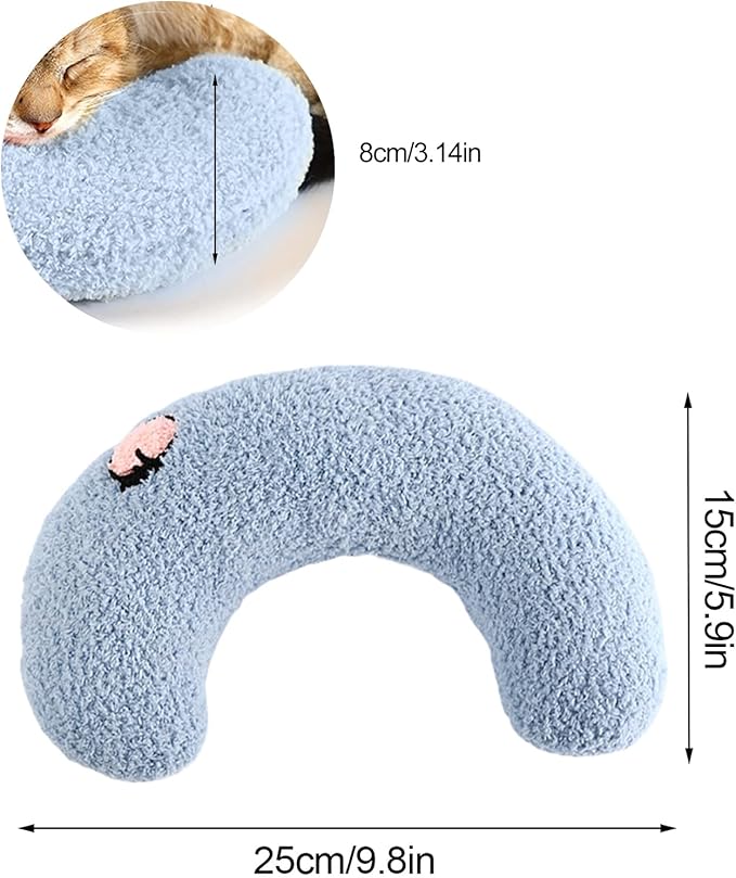 Cat Pillows for Indoor Cats, Soft Fluffy Dog Calming Pillow, Little Dog Pillows, U Shaped Half Donut Cuddler with Cute Embroidery, Washable Neck Protector Pillows for Small Dogs and Cats (blue)
