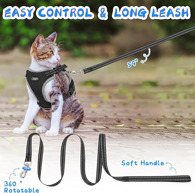 Supet Cat Harness and Leash for Walking Escape Proof, Adjustable Harness for Cats, Easy Control Small Cat Harness for Medium Large Kitten XS