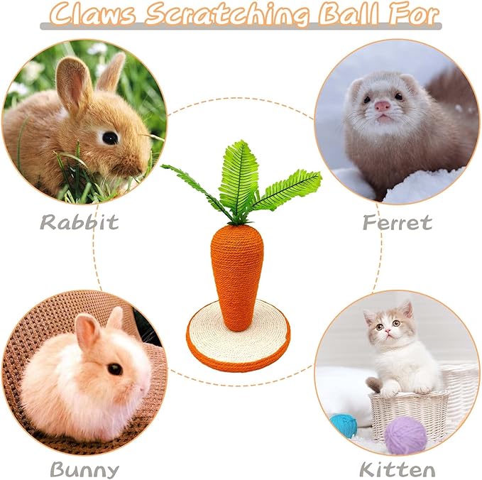 BNOSDM Rabbit Scratch Toy, Sisal Bunny Scratcher Cute Carrot Scratching Post for Indoor Rabbits Kittens Ferrets Chinchillas Small Animals