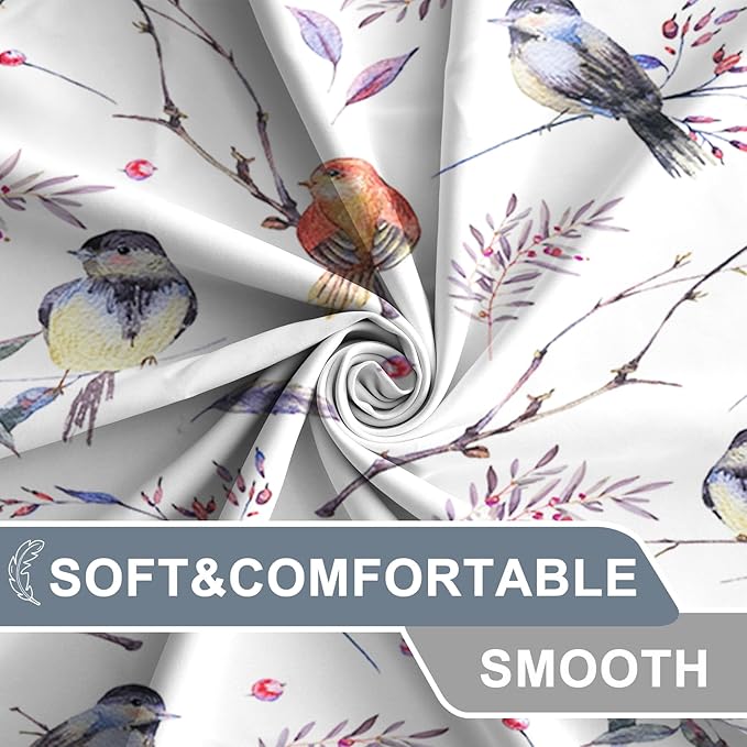 AWERT Bird Shower Curtain with Hooks Colorfur Cheery Birds on Tree Branch Shower Curtain for Bathroom Waterproof Fabric Bathroom Accessories Bathtub Decor 60x72inch