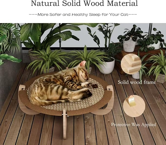 Cat Bed Mat, 18”X 6.5” Comfortable Rattan Breathable Cat Bed, Removable and Washable, Open Round Cat Mat Dog Mat for 20-lb Pets, for Indoor and Outdoor Use, Rustic Brown