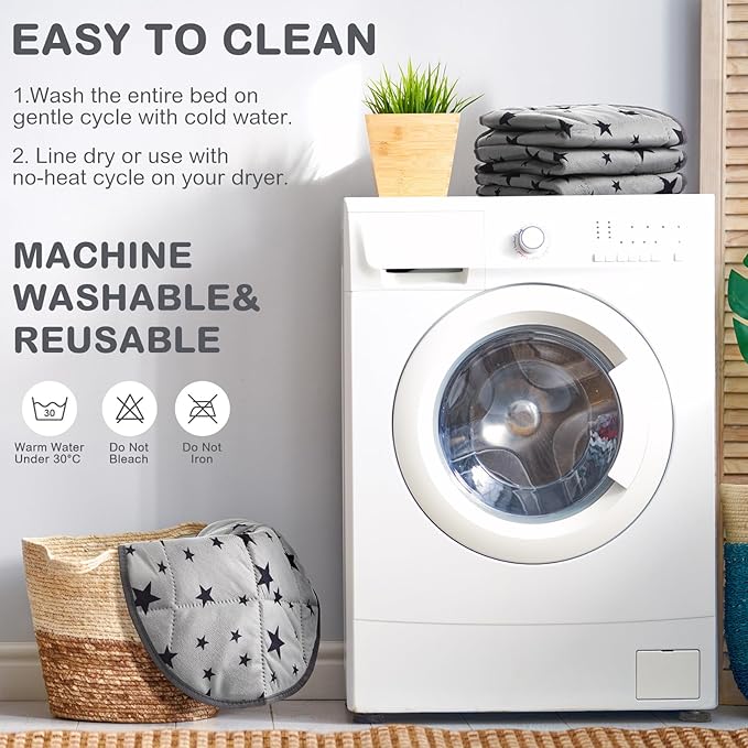 Namalu 4 Pack Self Warming Cat Bed Self Heating Cat Mat Star Pattern Soft Dog Crate Pad Thermal Pet Bed Mat Anti Slip Kennel Mat Washable Pet Warming Bed for Outdoor Indoor (15.7 Inches,Round)