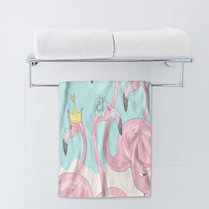 AOYEGO Pink Flamingo Towels Summer Tropical Birds with Flower Crown Bow Tie Hat Bathroom Kitchen Hand Towels Beach Bath Face Towels for Yoga Swim Golf 15x30 Inch