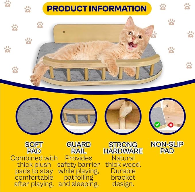 Cat Shelves for Wall Kit – Complete Set for Vertical Cat Play & Climbing – Stylish & Durable Wall-Mounted Cat Shelves – Floating Cat Perches – Ideal for Enriching Your Cat’s Environment