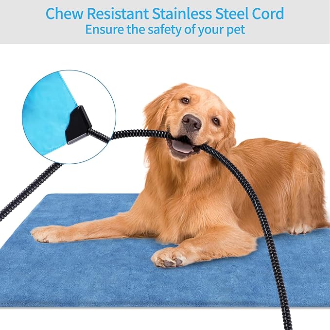 Pet Heating Pad for Dogs, Indoor Outdoor Waterproof Electric Heated Pad Mat for Cats with Chew Resistant Cord,5 Timer and 6 Level Temperature Pet Bed Warmer-15.7x27.5
