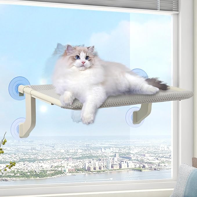 2-in-1 Cat Window Perch for Large Indoor Cats, Cat Window Hammock for Window with Solid Metal Frame, Cat Window Seat, Window Cat Perch Bed for Cats Inside, Cat Window Bed Shelf for Windowsill, Bedside