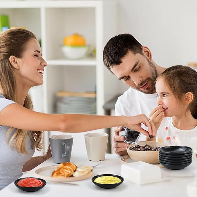 4 Inch Dipping Bowls 8 Pieces, Lightweight and Unbreakable Wheat Straw Plates, Small Soy Sauce Dishes, Small Serving Bowls for Side Dishes, Condiment, Appetizer (Black)