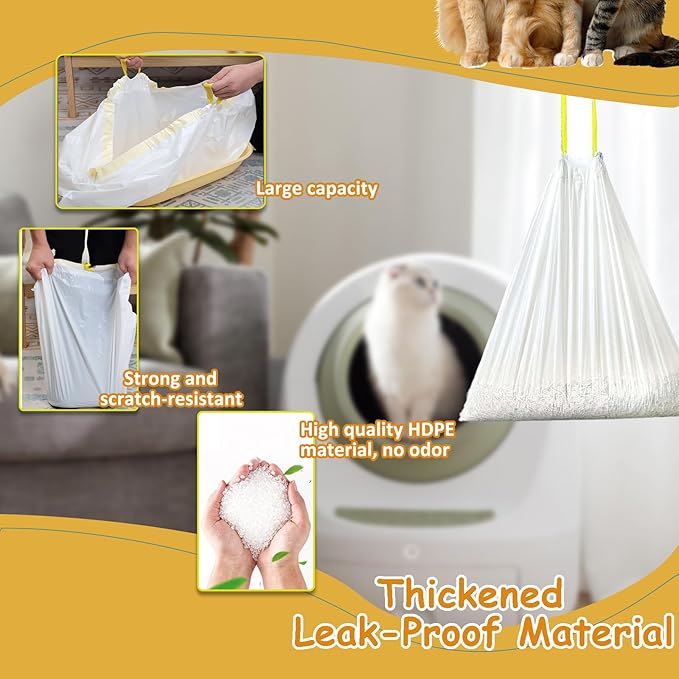 120-Count Cat Litter Box Liners with Drawstring, Compatible with Litter-Robot 3/4, 26.6”X16.7” 2 Mil Thicker Cat Litter Trash Bags, Leak-Proof and Tear-Resistant (26.6”X16.7” 120-Count)