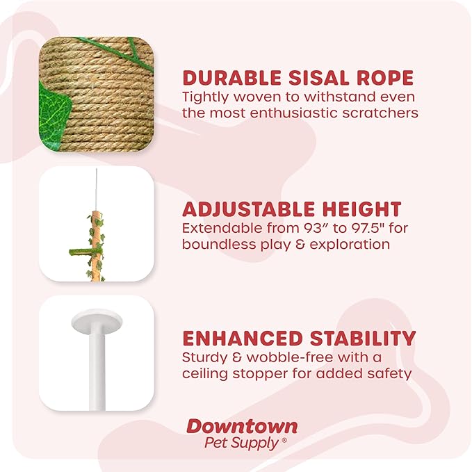 Downtown Pet Supply 4-Level Tall Cat Tower for Indoor Cats, Synthetic Grass - Tightly Woven Sisal Rope Cat Scratching Post with Stable Wooden Base - Extends from 93-97.5"