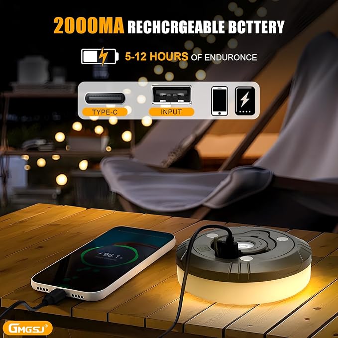 2 Pieces Camping String Lights - Outdoor String Lights with 8 Modes, Type-C Fast Charging, Durable & Waterproof for Camping, Party, and Christmas, with Storage Case (32.8ft-2pcs)