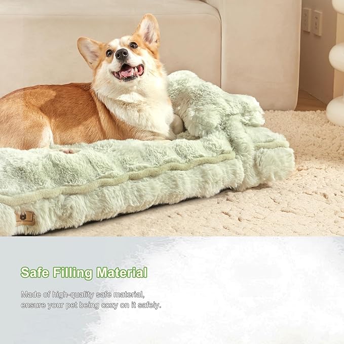 Jiupety Medium Dog Bed for Crate, Mattress with Dog Pillow for Crate Small Dogs, Donut Small Dog Bed. Plush Dog Crate Pad for Medium Dogs Up to 35 Lbs, L(35"*25"*3"), Green.