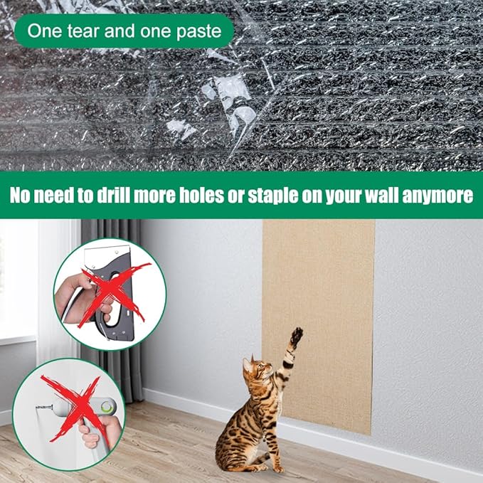 Extra Large 110"x 12.6" cat Wall Scratcher, Thickened Cat Wall Climbing Carpet, Trimmable Self-Adhesive Carpet for Replacement Pads, Covering Posts, and Furniture Protection (Coffee, 1PACK)