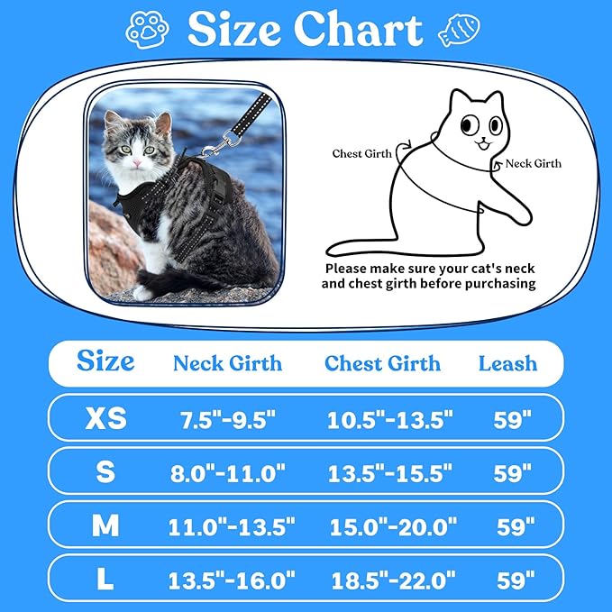 Supet Cat Harness and Leash for Walking Escape Proof, Adjustable Harness for Cats, Easy Control Small Cat Harness for Medium Large Kitten XS