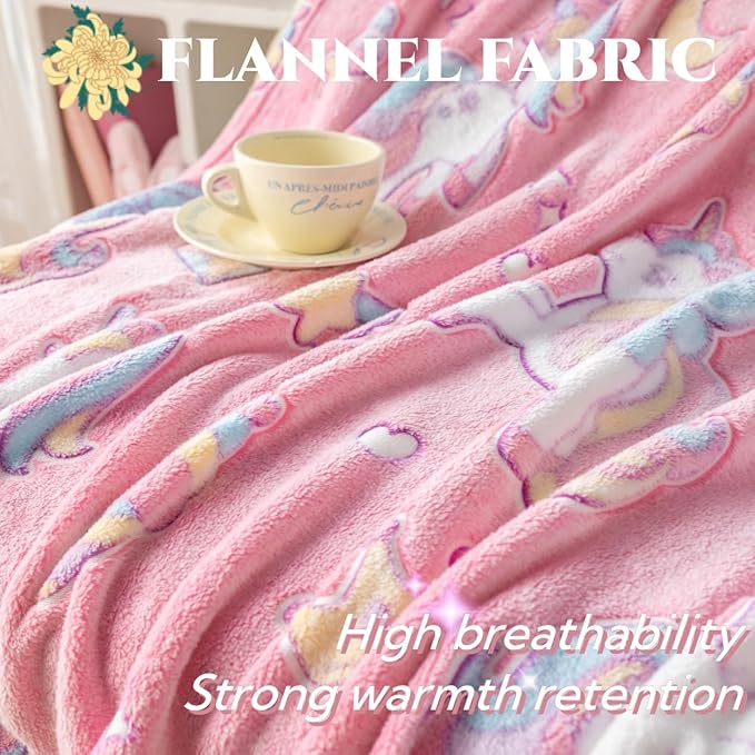 2025 Best Gift Unicorns Gifts Glow in The Dark Blanket Unicorns Gifts for Girls,Toys for 2 3 4 5 6 7 8 9 10 Year Old Girl Gifts,Soft Kids Blankets for Birthday Valentines Best Gifts,50"x60" Pink