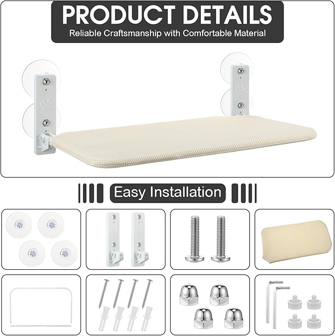 2 Pack Cat Window Perch Cordless Cat Window Hammock Foldable with 4 Suction Cups Solid Frame Breathable Mesh Cat Window Seat Cat Beds Foldable Lounger Kitten Shelf for Indoor Cats Rabbit