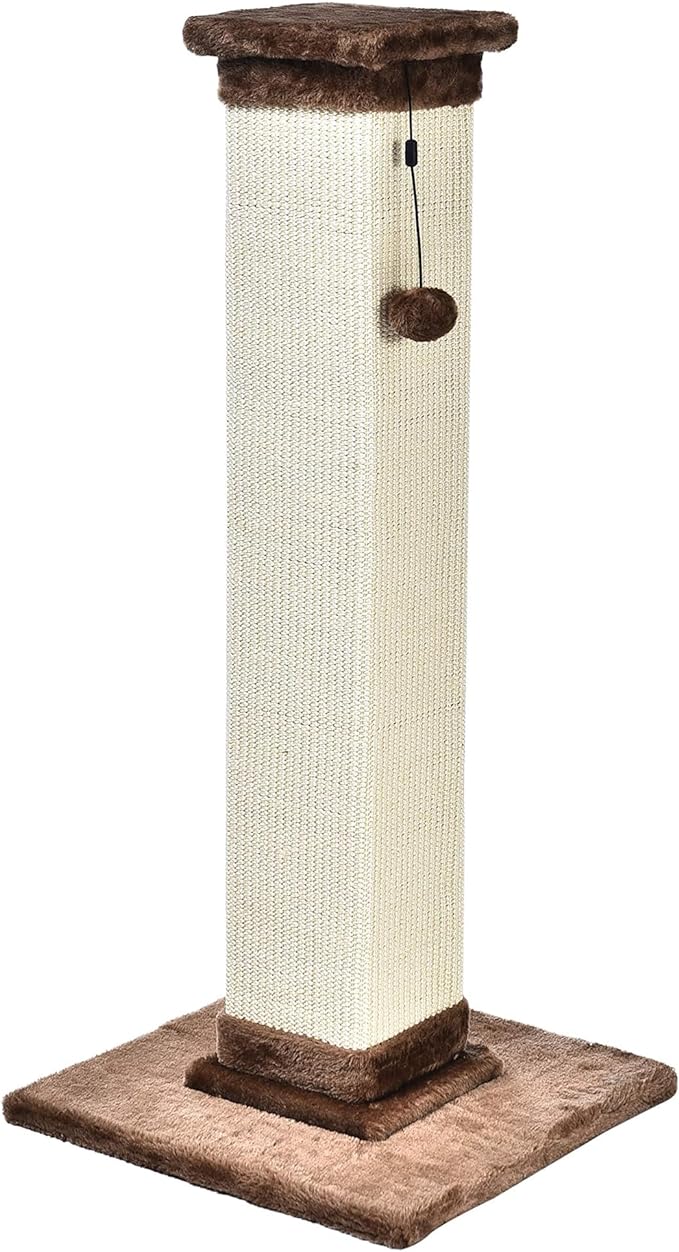 Amazon Basics - Indoor, Tall Cat & Kittens Scratching Post, Scratcher with Sisal Rope, Jute Fiber, Brown Carpet, Large, 15.75" L x 15.7" W x 35.43" H