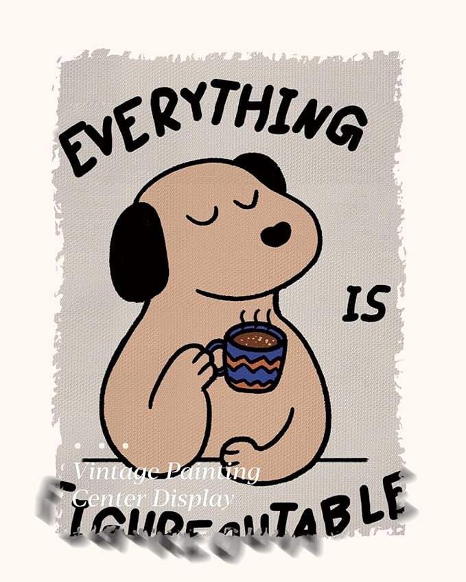 12"x16" Cozy Cute Motivational Framed Canvas Inspirational Wall Art, Uplifting “Everything Is Figureoutable” Wall Decor, Positive Quote Dog Coffee Modern Artwork Home Office Decor