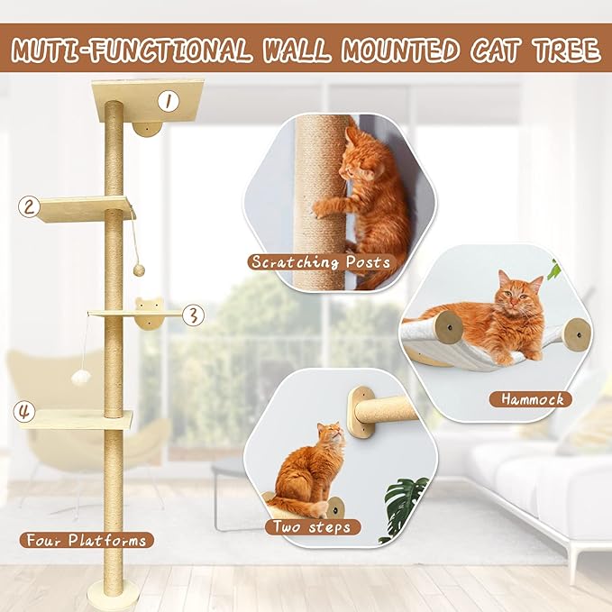 IKARE Cat Wall Shelf with Hammock,Cat Wall Shelves and Perches for Indoor, Mounted Cat Wall Hammock for Climbing, Sleeping and Playing.