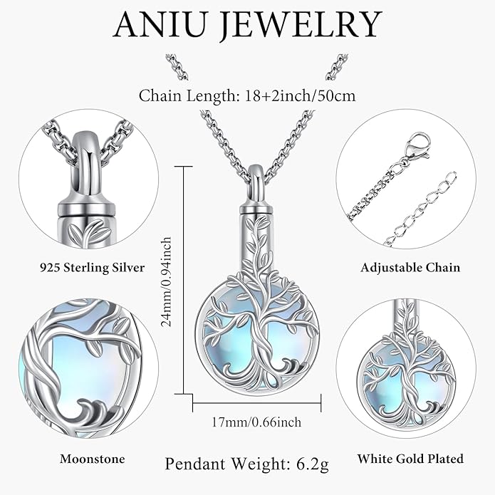 Aniu Cremation Jewelry for Ashes S925 Sterling Silver Urn Necklace Memorial Necklace for Human Ashes of Loved Ones Keepsake Pendant for Men Women