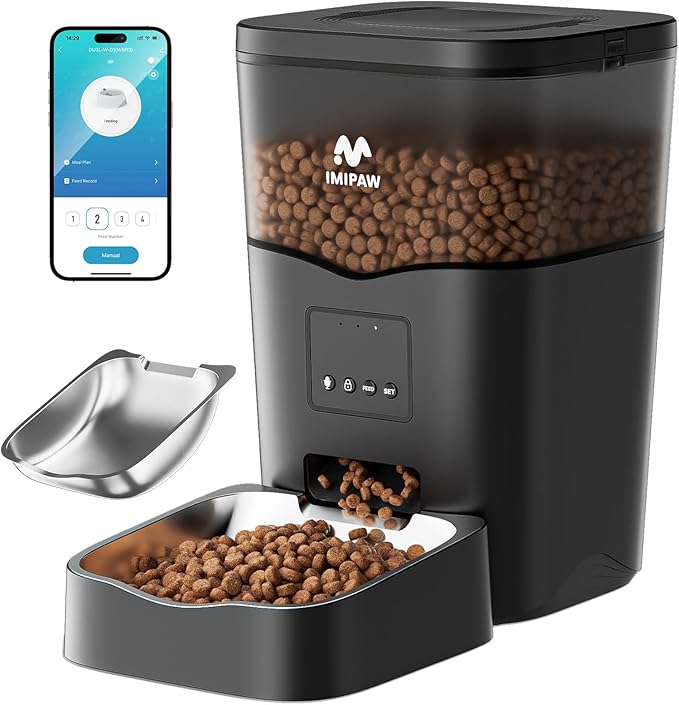 Automatic Cat Feeder WiFi: Automatic Cat Food Dispenser App Remote Control Timed Feeding of Dry Pet Food 10s Voice Recorder Programmable Food Dispenser for Cat & Small Dog Up to1-10 Meals Black