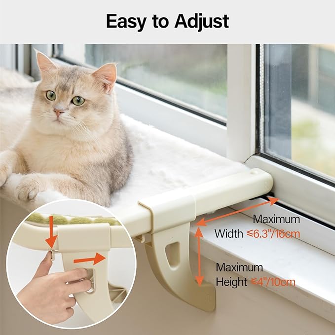 MEWOOFUN Cat Window Sill Perch for Indoor Cats, One-Step Sliding Clamping Slot Adjustment Cat Window Hammock with Removable Covers, Cat Bed for Windowsill & Bedside (Green, Large)