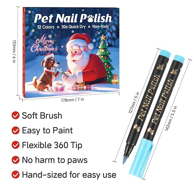 2 Set of Cherocito 12 Colors Dog Nail Polish Pens Quick Dry,Christmas Special Packaging,Safe Dog Nail Polish Set to DIY Pretty Nails, Ideal Gifts for Dogs Cats Light Dark Nails,Non-Toxic,Water-Based