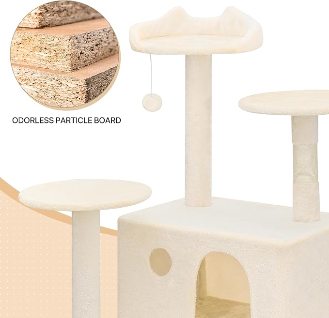 MoNiBloom Cat Tree, 77 Inch Cat Tree Tower with 2 Condo, Tall Cat Tower with Scratching Post, Cat Climbing Tower, Cat Tree for Indoor Cats, Beige