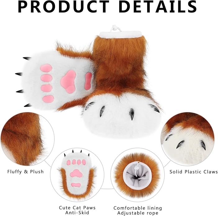 Animal Fuzzy Slippers Bear Cat Wolf Dog Fox Fursuit Feet Paw Claw Shoes Furry Boots Costume Accessories for Adult Kids