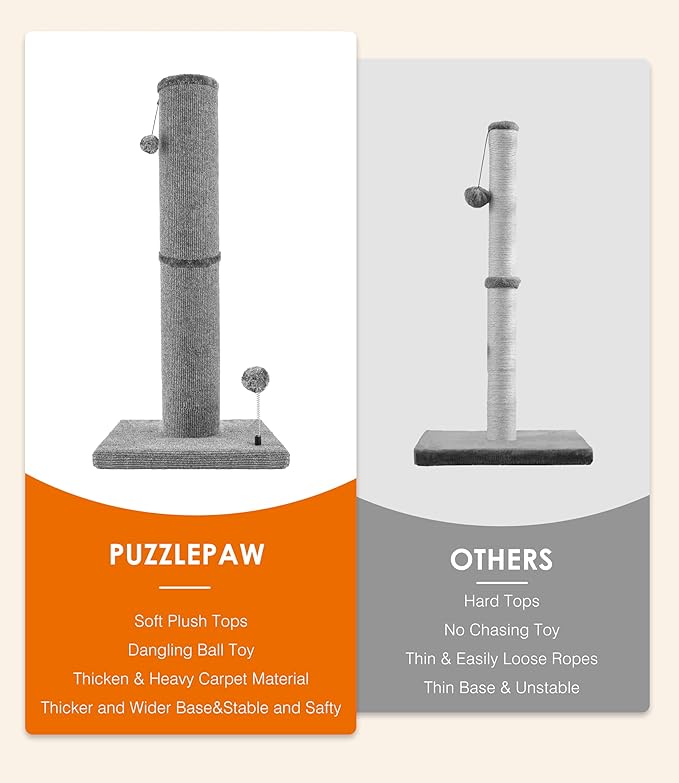 Carpet Craft Cat Scratching Post Heavy Duty for Indoor Large Cats and Adult Cats,Tall and Thicked Carpet Cat Scratcher Furniture Protector Cat Tree Tower with Interactivity Balls,Grey