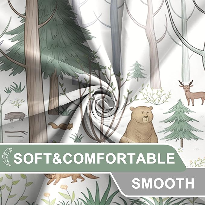 AWERT Cute Shower Curtain with Hooks Green Forest Shower Curtain with Wild Animals Bear Moose Deer Fox Deor Bathroom 72x84 inch