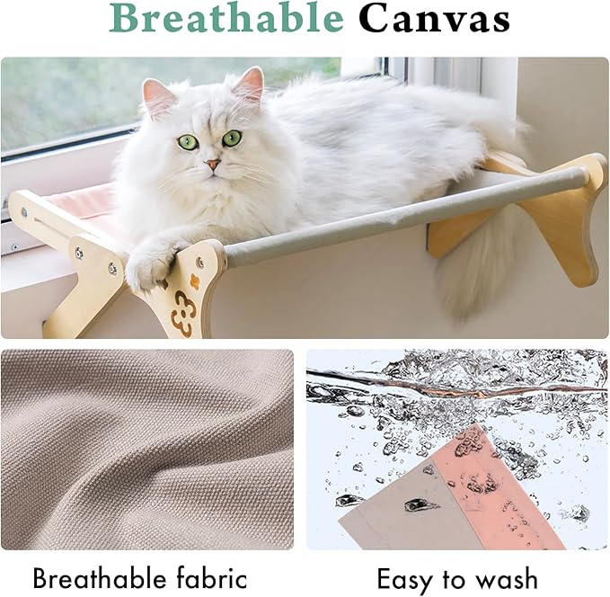 Cat Window Perch Cat Window Hammock Seat for Indoor Cats Sturdy Adjustable Steady Cat Bed Providing All-Around Sunbath Space Saving Washable Holds Up to 40 lbs (2 in 1 Pink)