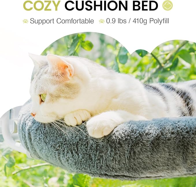 Mewoo Cat Window Perch, Cordless Cat Window Hammock with 4 Strong Suction Cups, Embeded Cat Hammock for Window, Steel Frame and Removable Soft Cover (Dark Grey, Medium)