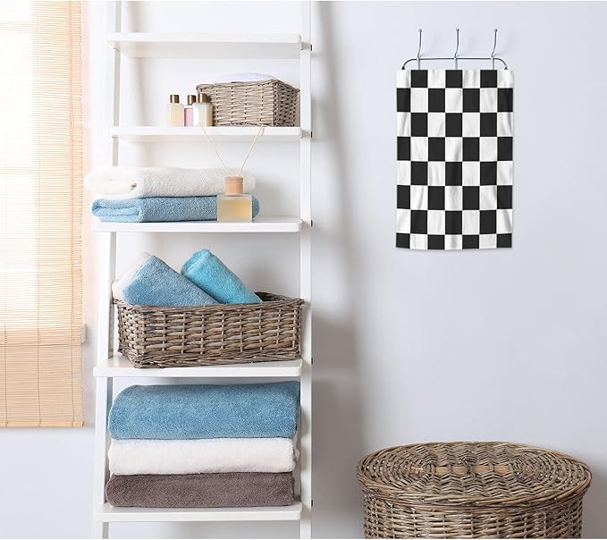 AOYEGO Car Racing Sports Microfiber Towels Cool Black White Formula Checkered Plaid Pattern Geometric Design Bath Towels Kitchen Hand Towels for Women Men Girls Boys 15x30 Inch