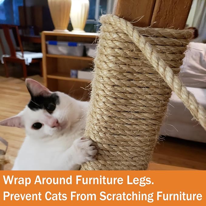 Sisal Rope for Cat Scratcher 1/4 inch by 33Ft Cat Tree Rope for Cat Scratching Post Tree Tower Replacement Repair and Replace, DIY Hemp Twine Rope