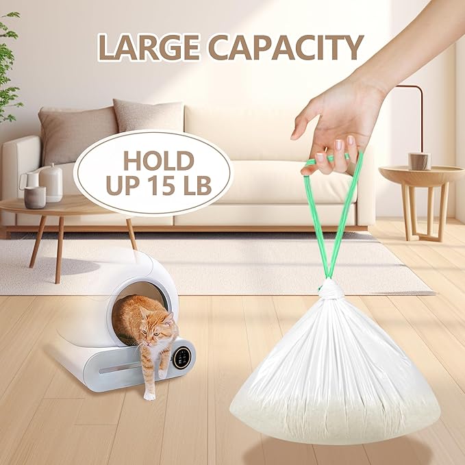 60 Count Self Cleaning Litter Box Liners Bag Refill, Pet Waste Bags with Drawstring Heavy Duty for Auto Clean Kitty Litter Box -19" x 18"