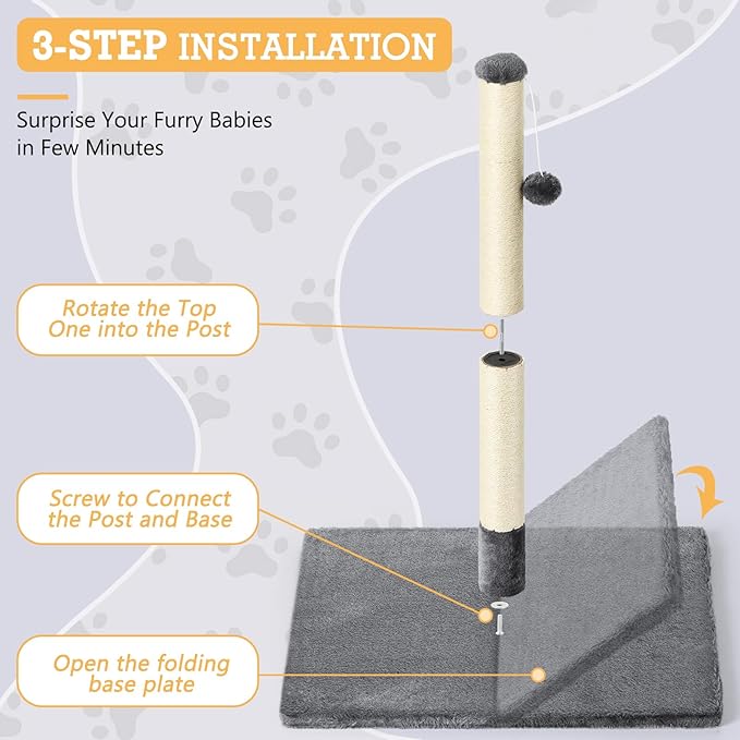 32" Tall Scratching Posts for Indoor Cats Adults Cat Scratchers with Interactive Hanging Toy Ball Cat Scratch Furniture Protector Scratcher Post with Stable Heavy Base, Dark Grey