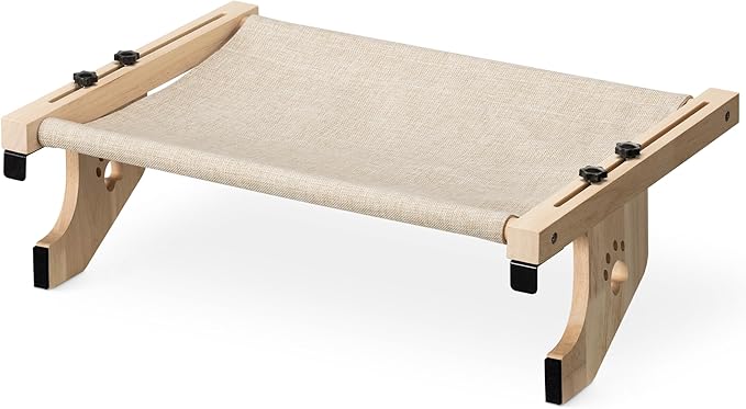 Navaris Cat Window Perch for Large Cats - Heavy Duty Wooden Cat Window Hammock, Cat Window Seat for Indoor Cats, Cat Window Shelf, Cat Bed for Window Sill, Bedside, Drawer, and Other Furnitures