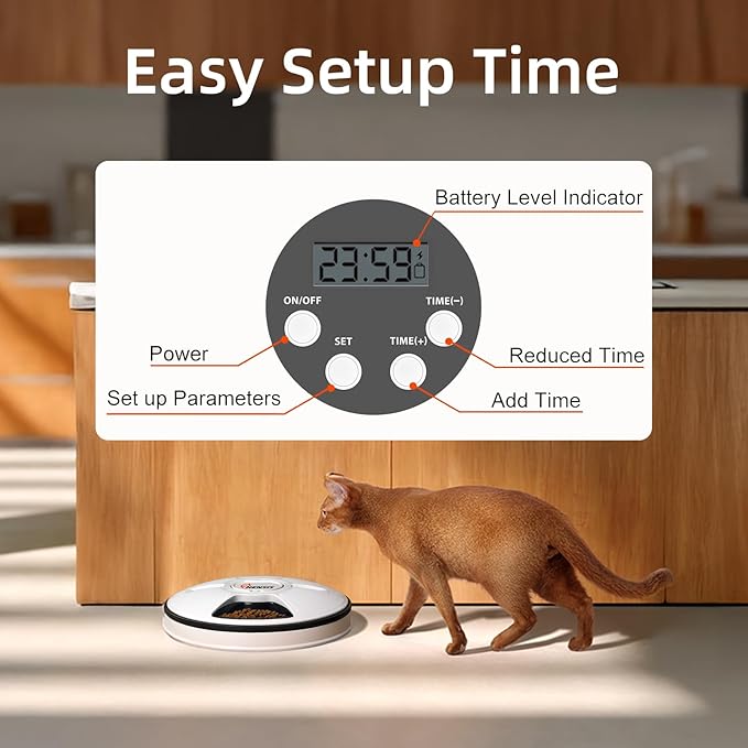 Automatic Cat Feeder, 1L Timed Cat Feeder with Time Setting 24 Hours at Most, Up to 6 Meals, Granary Pet Feeder for Little Cats Little Dogs