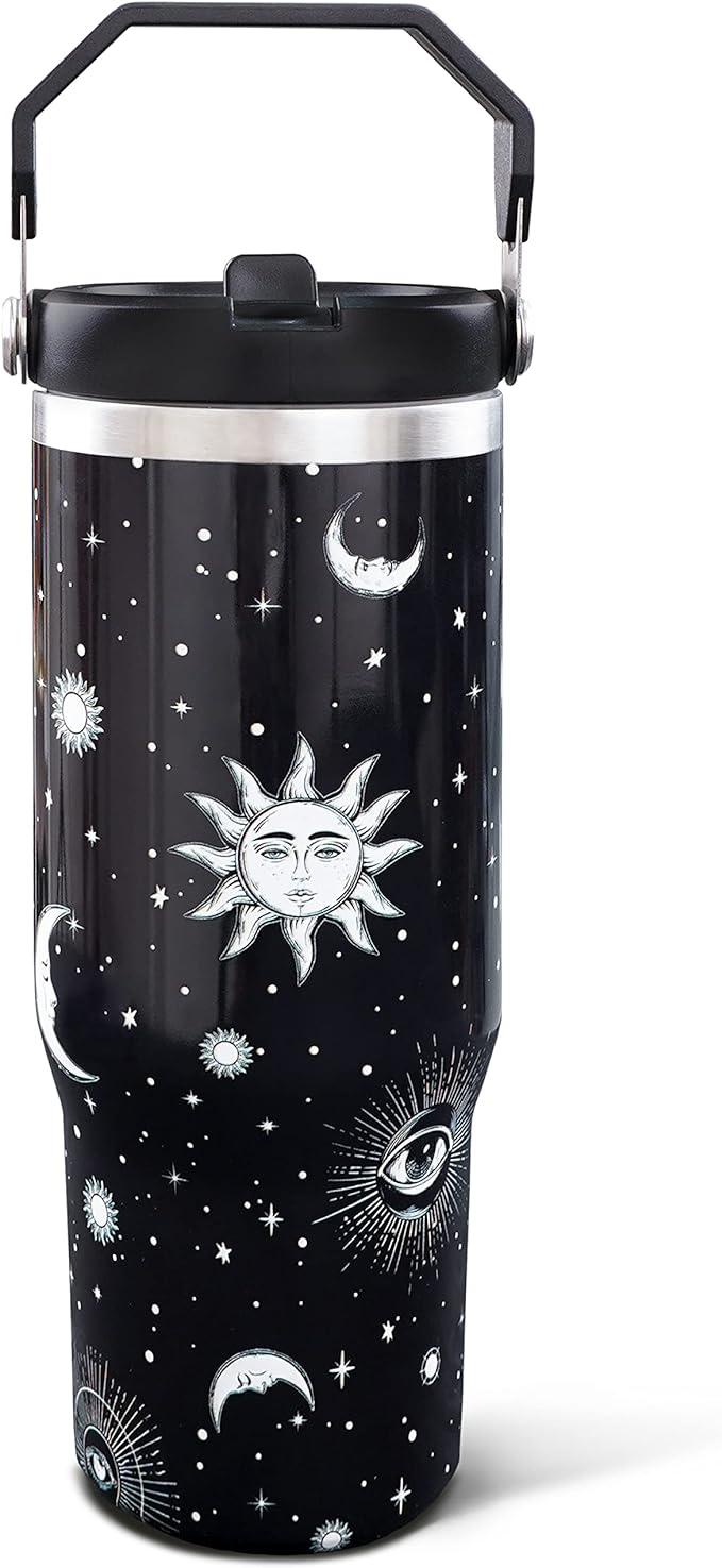 30oz Gothic Tumbler with Handle and Straw, Stainless Steel Vacuum Insulated Coffee Tumbler, Travel Mug Water Bottle, Goth Stuff Accessories Decor, Witch Gifts for Women