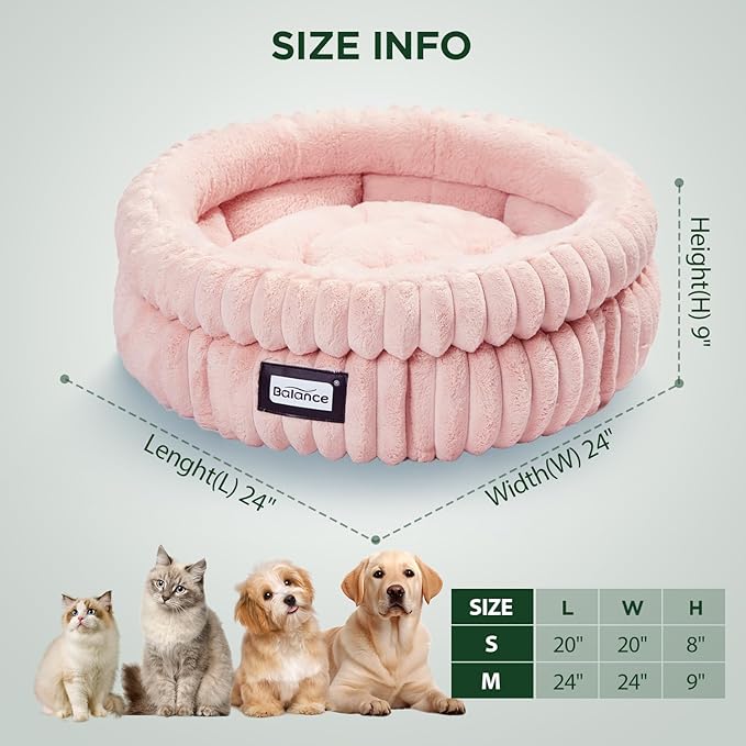 BALANCE Cat Bed Kitten Bed, Washable Round Cat Beds for Indoor Cats,Super Soft Plush Faux Fur Pet Bed for Puppy and Kitten with Anti-Slip Bottom