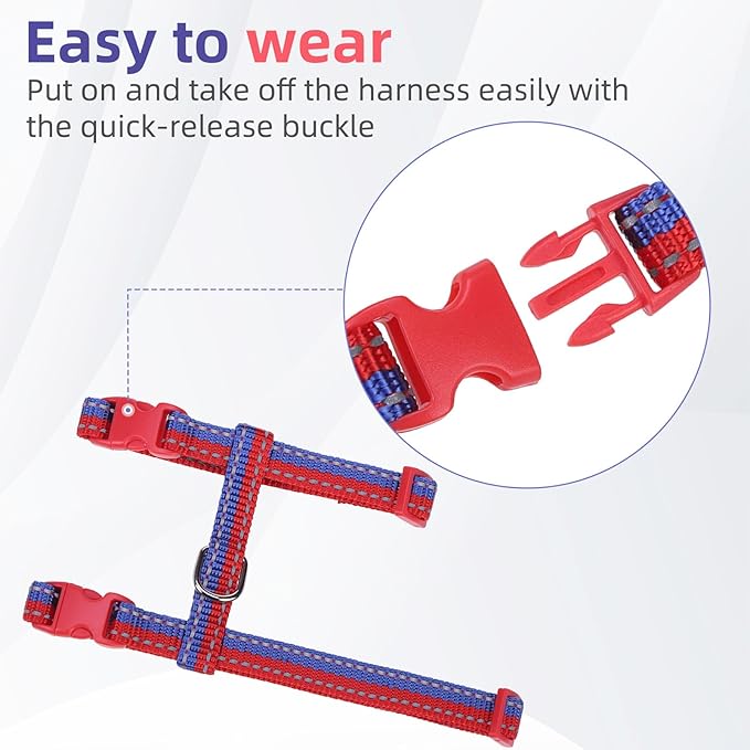 PUPTECK Adjustable Cat Harness and Leash Set Escape Proof Kitten Strap Collar for Walking Travel, Red Blue