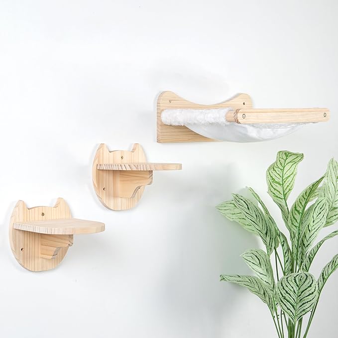 WONFUlity Cat Shelves and Perches for Wall, Cat Hammock Wall Mounted Cats Shelf and Climbing Shelf with Sisal Scratching and Climbing Bridge Step Cat Bed &Cat Furniture