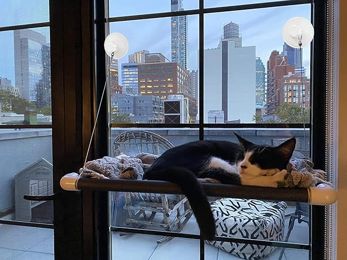 Lcybem Cat Hammocks for Window - Seat Suction Cups Space Saving Cat Bed, Pet Resting Seat Safety Cat Window Perch for Large Cats, Providing All Around 360° Sunbath for Indoor, Weighted up to 33lbs