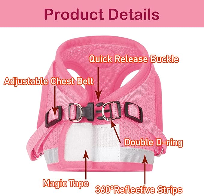 Cat Harnesses and Puppy Harness with Leashes Set, Escape Proof Cat Harness, Adjustable Reflective Soft Mesh Vest Fit Puppy Kitten Rabbit Ferrets's Outdoor Harness