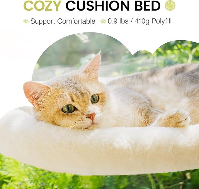 Mewoo Cat Window Perch, Cordless Cat Window Hammock with 4 Strong Suction Cups, Embeded Cat Hammock for Window, Steel Frame and Removable Soft Cover (Off White, Medium)