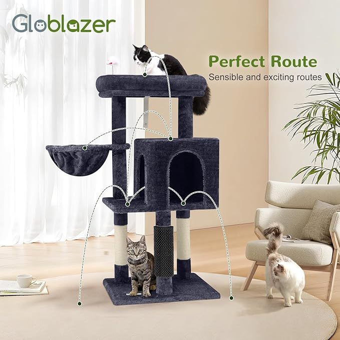 F46B Cat Tower for Indoor Cats | 46-Inch Sturdy Cat Condo for Multiple Adult Cats with Multiple Large Platforms, Hammock, and Anti-Tip Kit | Premium Quality Materials, Dark Gray