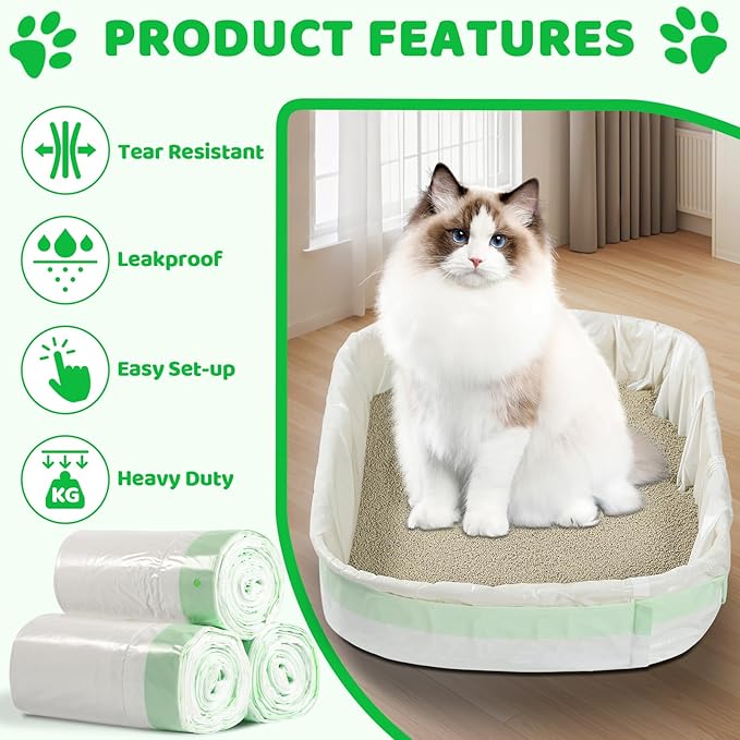30 Litter Box Liners Jumbo 3MIL Thicken Cat Litter Bags Tear Resistant Litter Liners Heavy Duty Cat Pan Liners Extra Large Kitty Litter Box Bag Disposable Cat Supplies for Easy Cleanup 37" x 18"