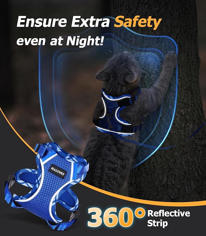 Halypet Cat Harness and Leash Set [H500 Pro Escape Proof Cat Harness for Walking, Adjustable Breathable Soft Travel Cat Leash, Reflective Strips Kitten Harness