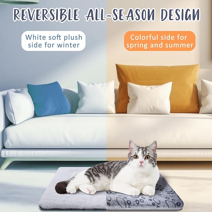 2 Pack Self Warming Cat Mat Self Heating Cat Pad Cat Bed Reversible Machine Washable Reflects Body Heat Warm Thermal Pet Pad Crate Blanket for Feral and Indoor Cat (Dog Paw,21" X 14")